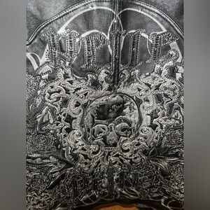 Pelle Pelle Black Studded Topstitched Embroidered Leather Jacket Marc Buchanan